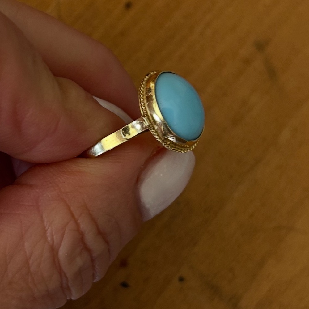 Vintage 9k gold turquoise oval ring. Size 8 - Picture 5 of 8